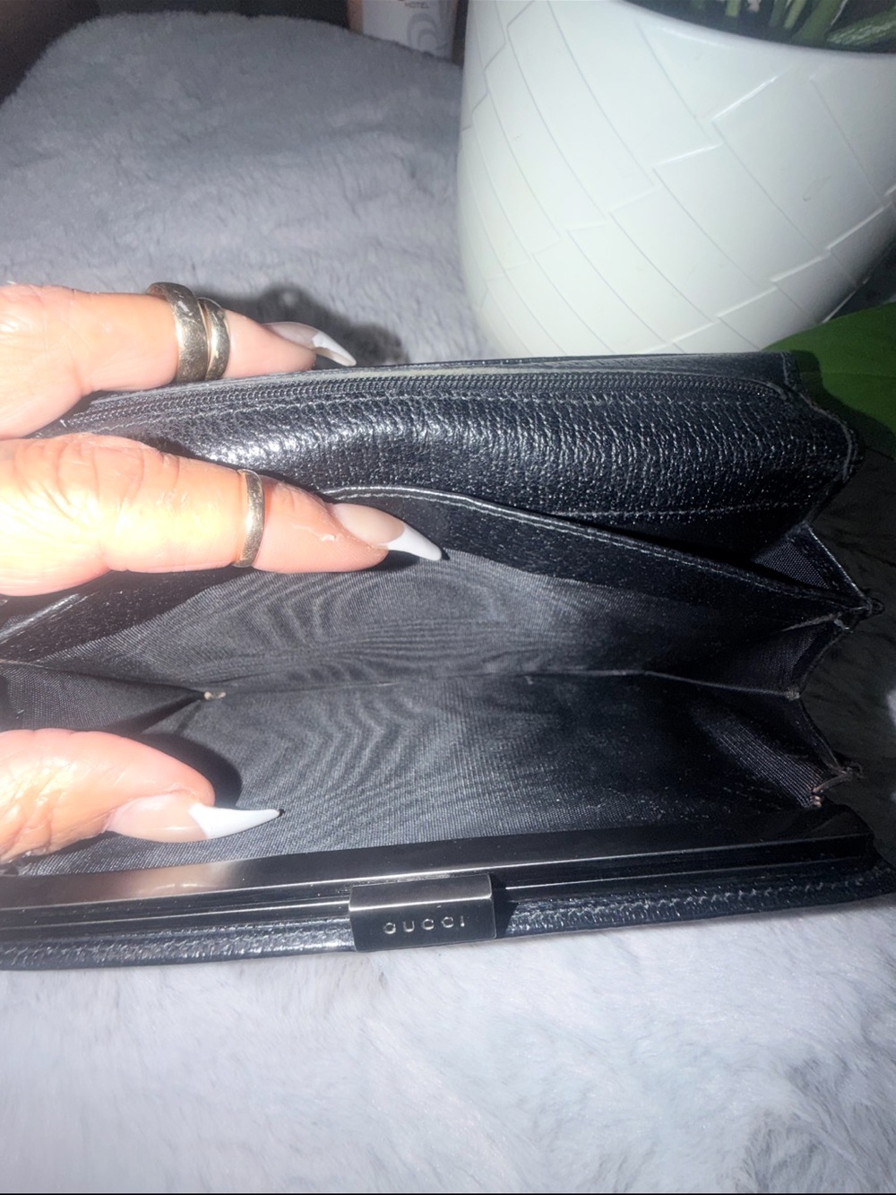 Gucci Black Leather Clutch with Green and Red Stripe - Picture 6 of 7